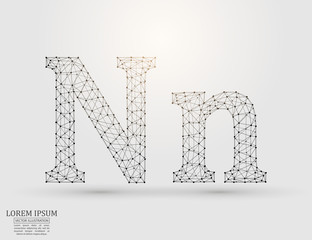 English letters abstract font consists 3d of triangles, lines, dots and connections. Vector illustration EPS 10.