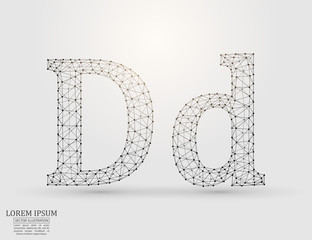 English letters abstract font consists 3d of triangles, lines, dots and connections. Vector illustration EPS 10.