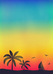 Fototapeta na wymiar Summer sunset - multicoloured background with palms. Vector.