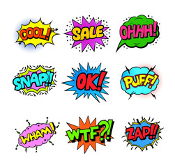 Set of Pop art style colorful comic exclamations