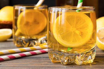Refreshing cold tea with lemon