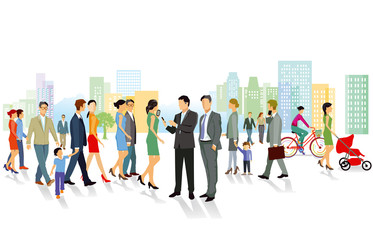 Menschenmenge und Einwohner in der Stadt