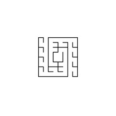 Black maze logo illustration. Rectangular labyrinth icon