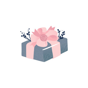 Cute gift box pink with bow Royalty Free Vector Image