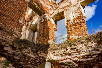 Ruined interstorey ceilings in the old abandoned manor house of the 18th century. Belkino Manor, Russia
