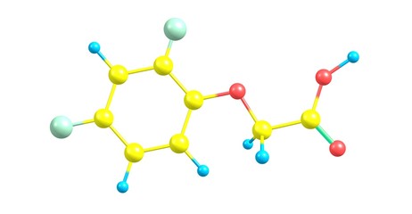 2,4-Dichlorophenoxyacetic acid molecular structure isolated on white background