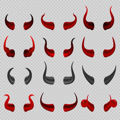 Fototapeta premium Devil horns collection. Satan hell vector symbols