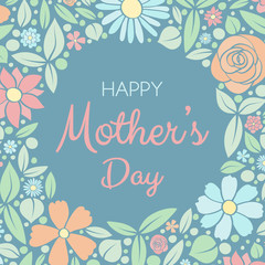 Fototapeta na wymiar Design of a vintage card with hand drawn flowers for Mother's Day. Vector.