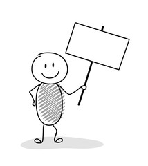 Cartoon stickman with empty banner for a text. Vector.