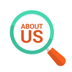 Marketing Concept: Magnifying Optical Glass With Words About Us