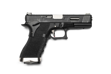 semi automatic 9x19 handgun isolated on white background, custom