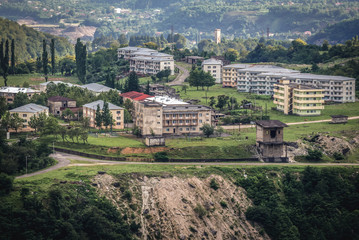 Fototapeta premium Potskho Etseri village near Inguri hydroelectric dam on the Inguri River in Georgia