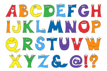 Children s letters in the cartoon. Set of multicolored bright letters for inscriptions.
