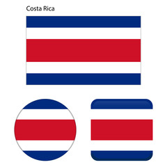Flag of Costa Rica. Correct proportions, elements, colors. Set of icons, square, button. Vector illustration on white background.