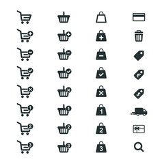 Web icon set vector. Shopping cart, basket and bag, credit card, shipping truck and more.