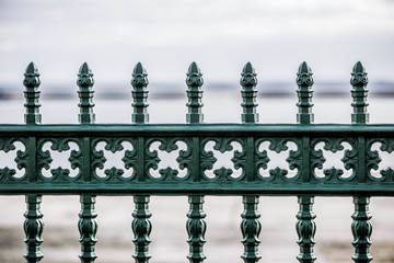 Black metal forged fence vintage retro with decoration, isolated on white background (design...