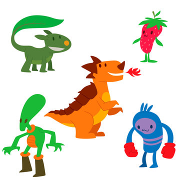 Monster character vector funny design element humour emoticon fantasy monsters unique expression crazy animals sticker illustration.