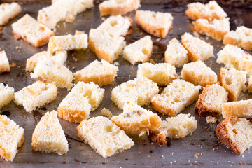Bread crumbs on a baking sheet