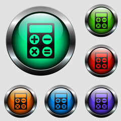 calculator vector icon on color glass buttons