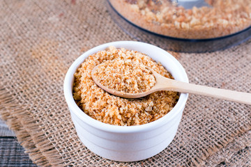 Bowl with bread crumbs