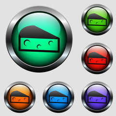 cheese vector icon on color glass buttons