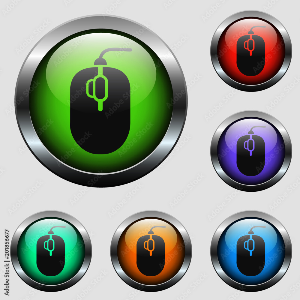 Aufkleber computer mouse vector icon on color glass buttons