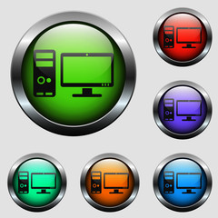 computer vector icon on color glass buttons