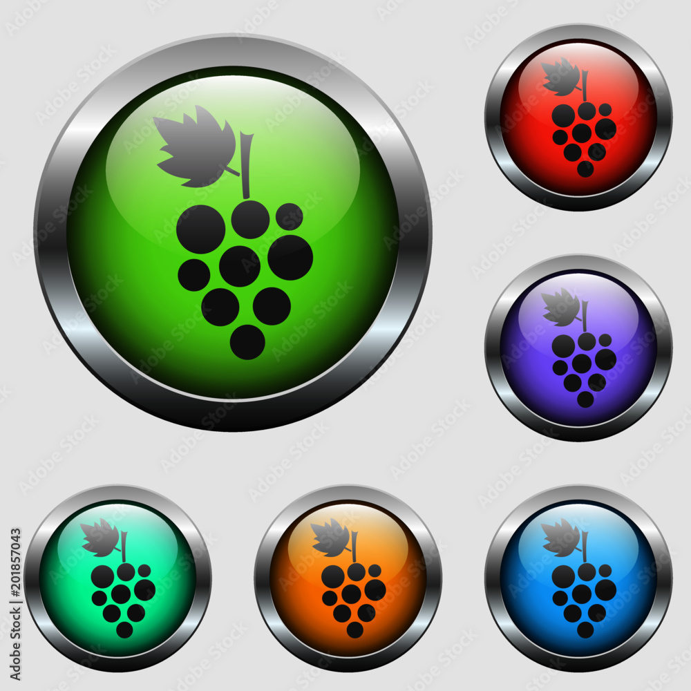 Poster grape vector icon on color glass buttons