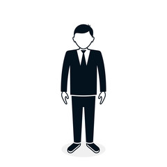 Businessman icon in suit full height. Isolated vector on white. Standing Person. Front view man.