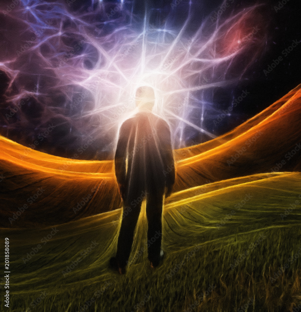 Poster man with shining light