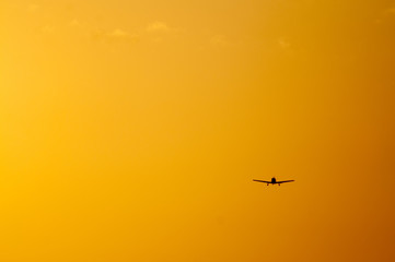 Airplane at sunset