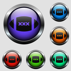 rugby ball vector icon on color glass buttons