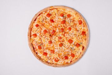 Pizza margherita isolated on white. Vegetarian pizza. Top view