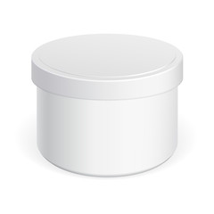 Plastic can with a lid.