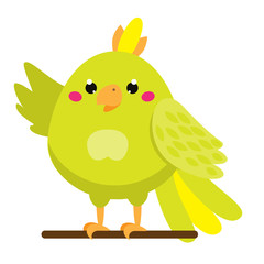 Cute parrot. Cartoon african and tropical animal. Kawaii style