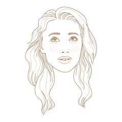 Illustration of young woman looking up dreamily