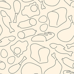 Seamless pattern made on continuous line food symbols