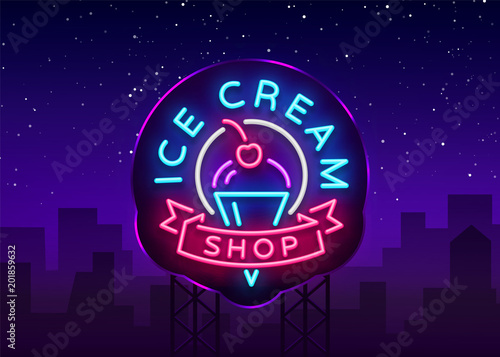 ice cream shop neon sign ice cream shop logo in neon style symbol