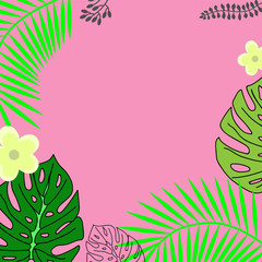 Fototapeta na wymiar Set of palm leaves silhouettes isolated on the pink background.