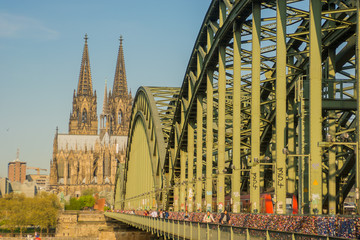 View on Cologne, Germany. Hohenzollernbridge and Cologne Dome