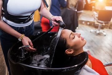 Portrait of woman which wash hair