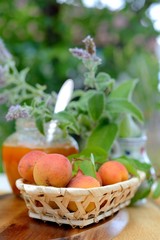 Basket with apricots and apricot jam