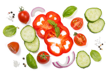 Healthy eating concept - selection of fresh vegetables on white background