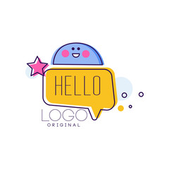 Hello logo original, badge with Hello word and speech bubble