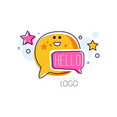 Hello logo, colorful emblem with Hello word and message bubbles