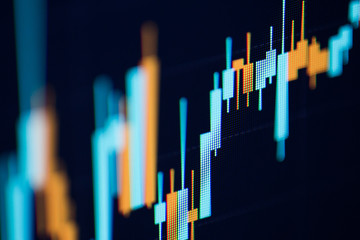 Business candlestick graph chart of stock market investment trading. Financial chart with up trend line graph.