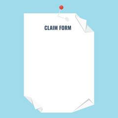 Template of claim form. Flat vector cartoon illustration. Objects isolated on white background.
