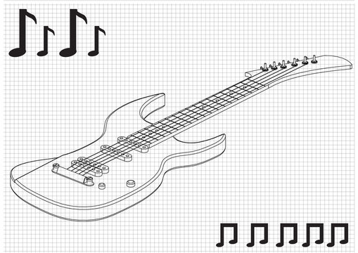 Guitar on a white