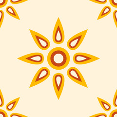 Abstract seamless pattern with shiny bright yellow sun.