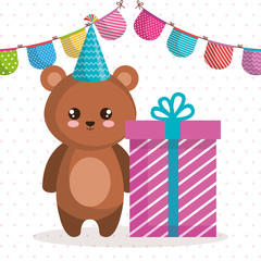 happy birthday card with bear teddy vector illustration design
